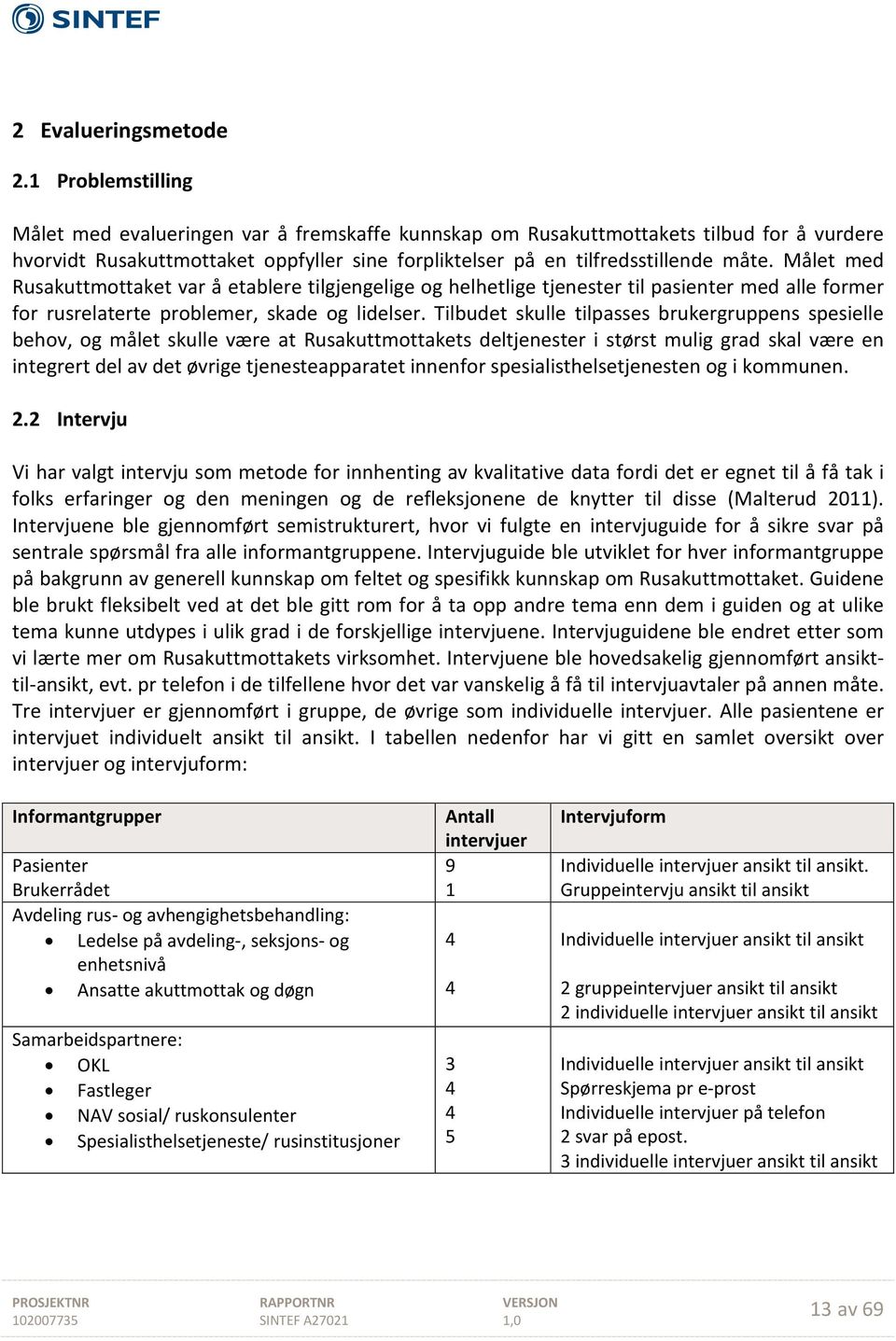 Målet med Rusakuttmottaket var å etablere tilgjengelige og helhetlige tjenester til pasienter med alle former for rusrelaterte problemer, skade og lidelser.