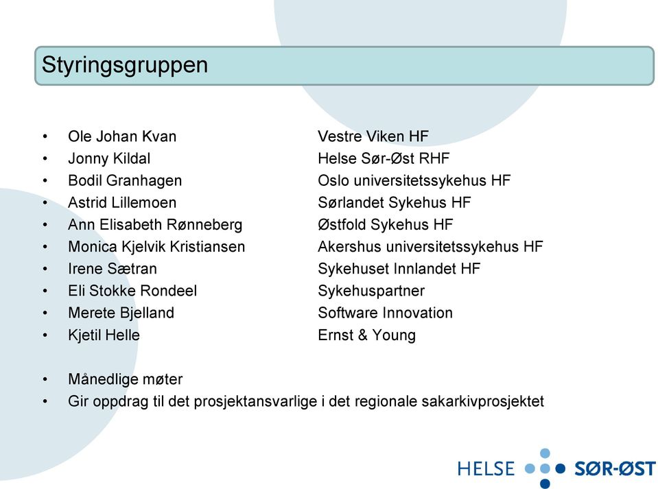 universitetssykehus HF Irene Sætran Sykehuset Innlandet HF Eli Stokke Rondeel Sykehuspartner Merete Bjelland Software