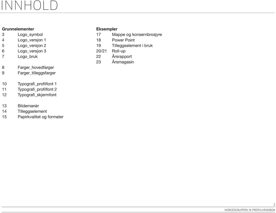 Tilleggselement i bruk 20/21 Roll-up 22 Årsrapport 23 Årsmagasin 10 Typografi_profilfont 1 11