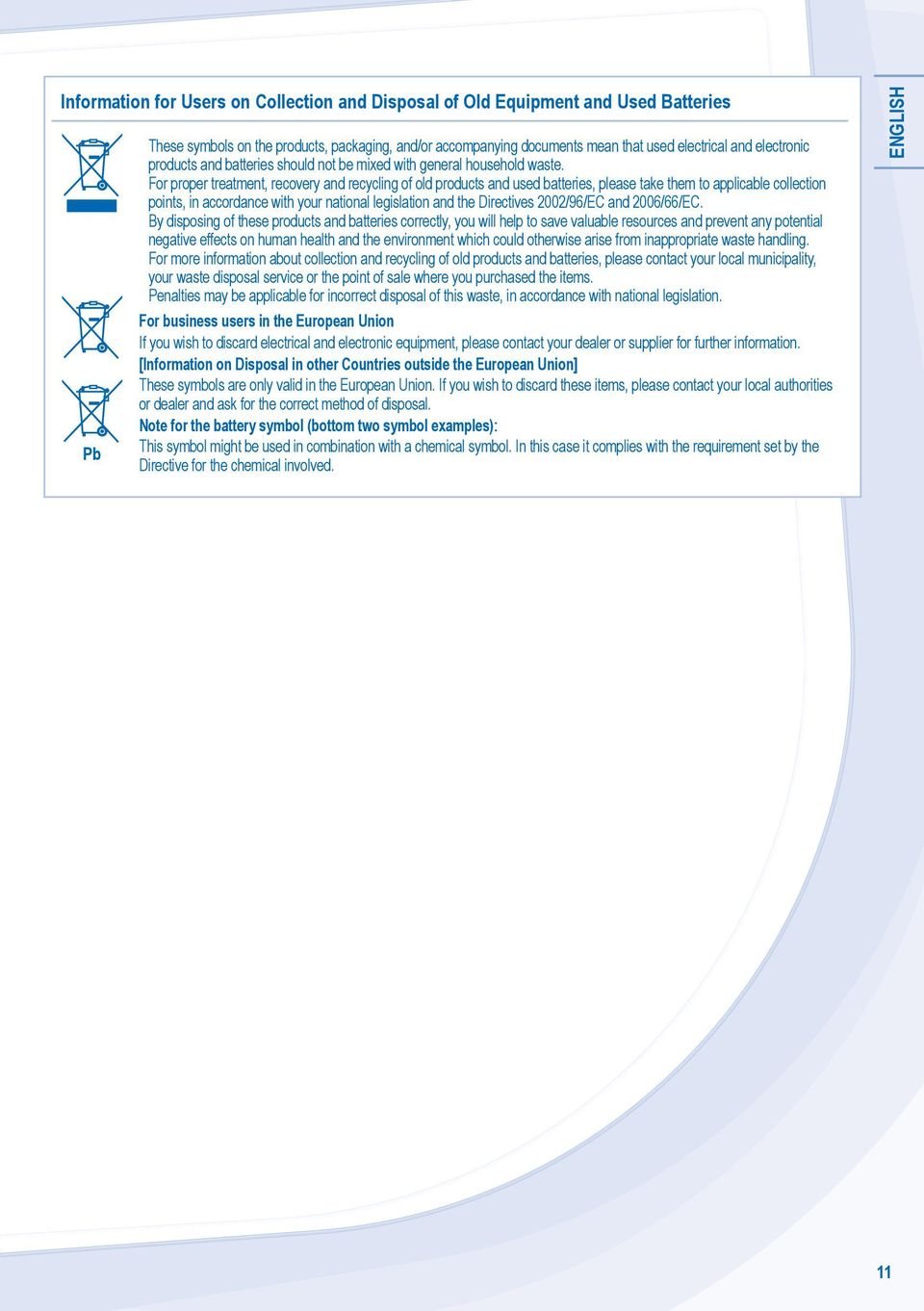 For proper treatment, recovery and recycling of old products and used batteries, please take them to applicable collection points, in accordance with your national legislation and the Directives