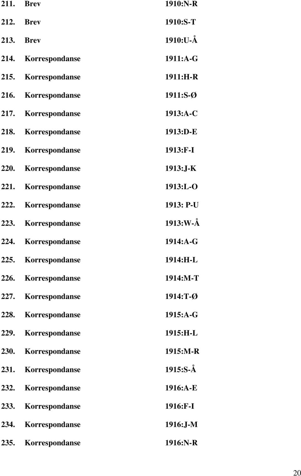 1913: P-U 223. 1913:W-Å 224. 1914:A-G 225. 1914:H-L 226. 1914:M-T 227. 1914:T-Ø 228.