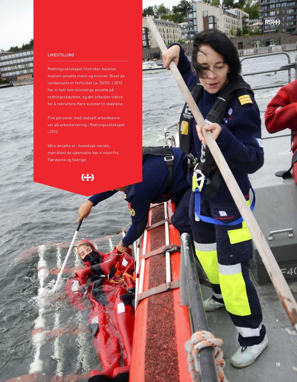I 2012 har vi hatt fem kvinnelige ansatte på redningsskøytene, og det arbeides videre for å rekruttere flere