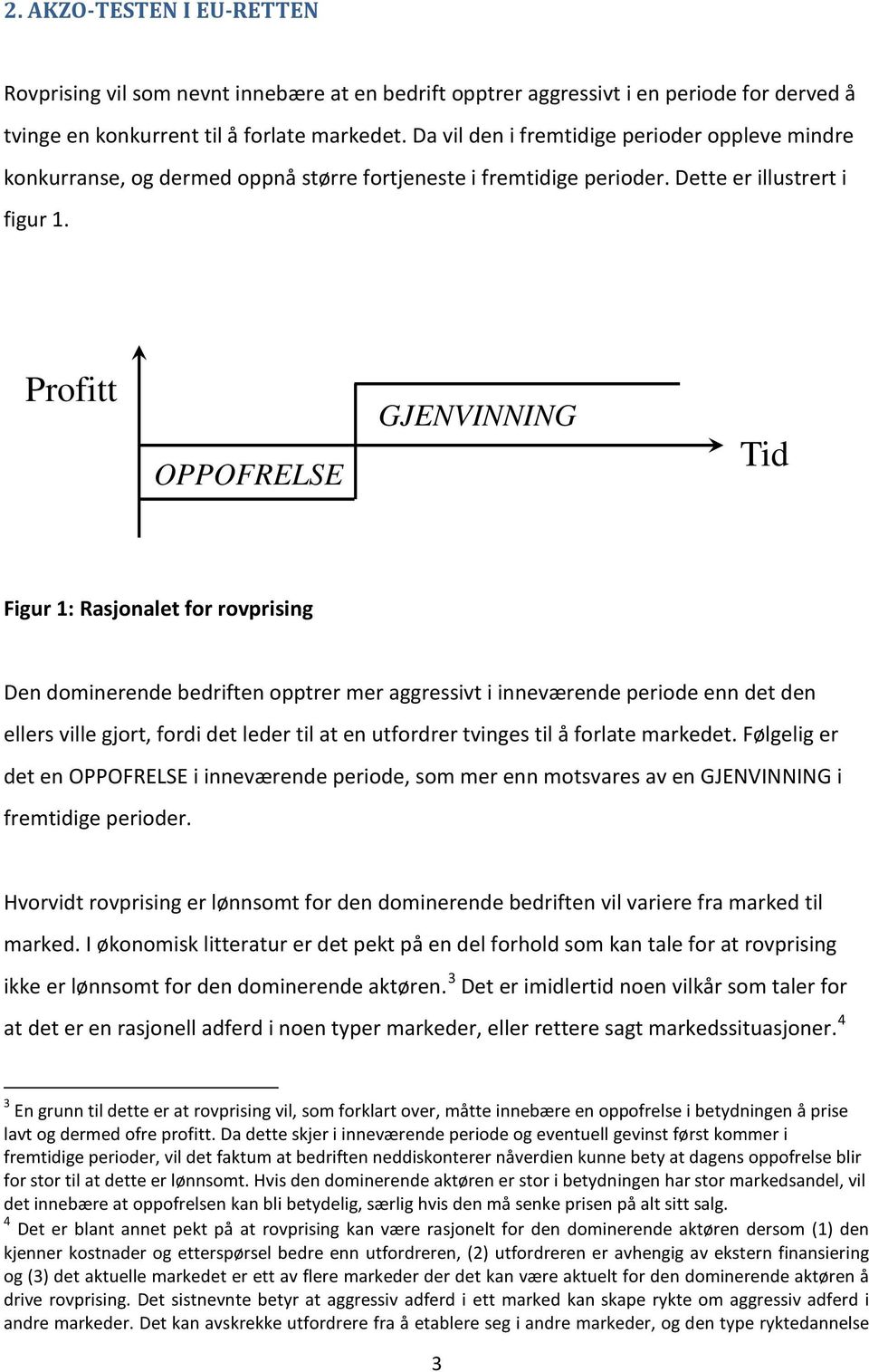 Profitt OPPOFRELSE GJENVINNING Tid Figur 1: Rasjonalet for rovprising Den dominerende bedriften opptrer mer aggressivt i inneværende periode enn det den ellers ville gjort, fordi det leder til at en
