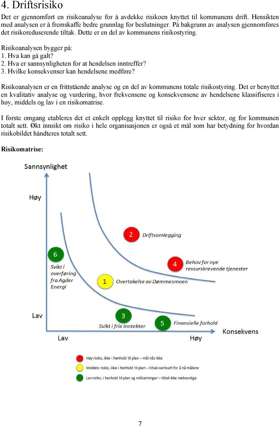 Hva er sannsynligheten for at hendelsen inntreffer? 3. Hvilke konsekvenser kan hendelsene medføre? Risikoanalysen er en frittstående analyse og en del av kommunens totale risikostyring.