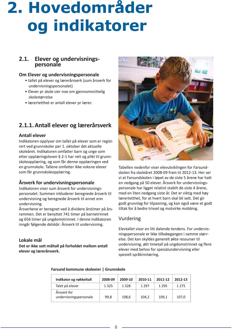 skolestørrelse lærertetthet er antall elever pr lærer. 2.1.1. Antall elever og lærerårsverk Antall elever Indikatoren opplyser om tallet på elever som er registrert ved grunnskoler per 1.