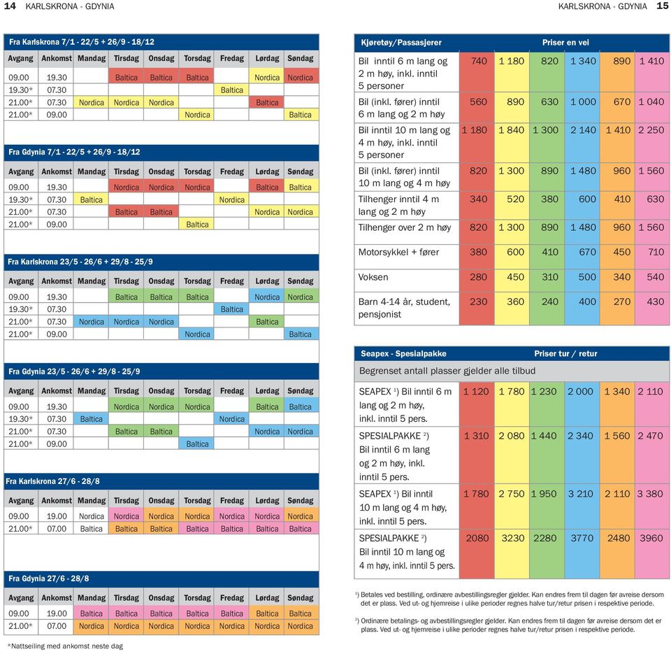 0* 0.0 Baltica Nordica.00* 0.0 Baltica Baltica Nordica Nordica.00* 0.00 Baltica Fra Karlskrona / - / + / - / Avgang Ankomst Mandag Tirsdag Onsdag Torsdag Fredag Lørdag Søndag 0.00.0 Baltica Baltica Baltica Nordica Nordica.