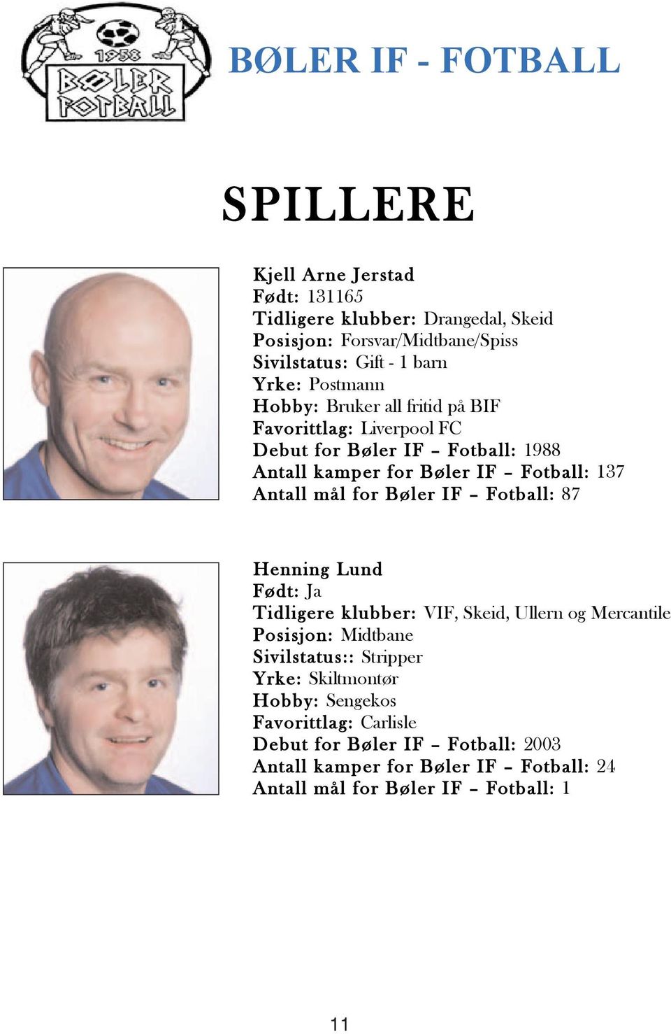 Antall mål for Bøler IF Fotball: 87 Henning Lund Født: Ja Tidligere klubber: VIF, Skeid, Ullern og Mercantile Posisjon: Midtbane Sivilstatus:: Stripper