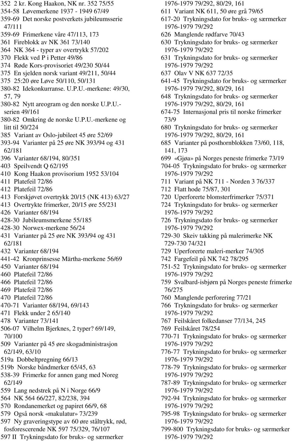 57/202 370 Flekk ved P i Petter 49/86 374 Røde Kors-provisoriet 49/230 50/44 375 En sjelden norsk variant 49/211, 50/44 375 25:20 øre Løve 50/110, 50/131 380-82 Idekonkurranse. U.