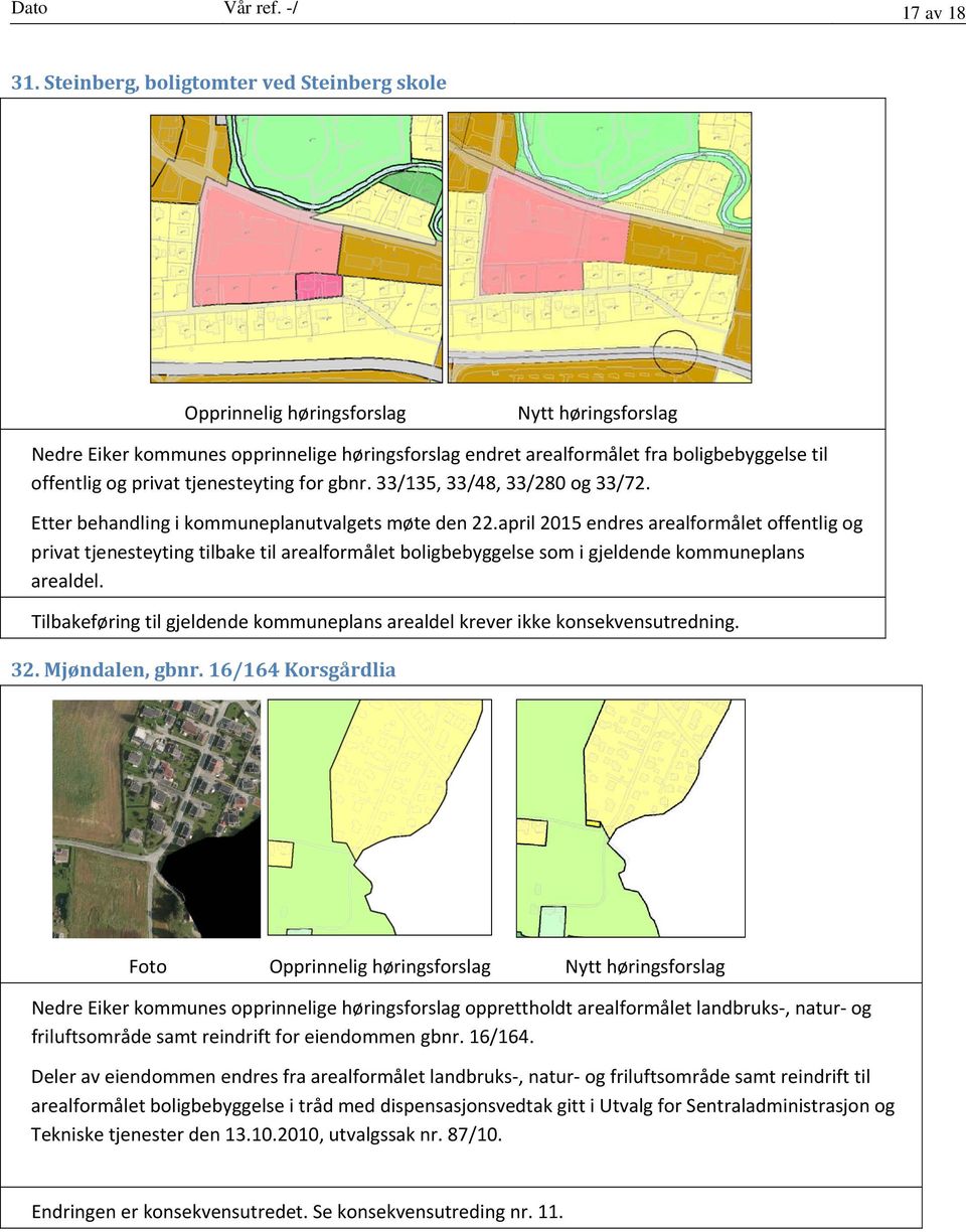 privat tjenesteyting for gbnr. 33/135, 33/48, 33/280 og 33/72. Etter behandling i kommuneplanutvalgets møte den 22.