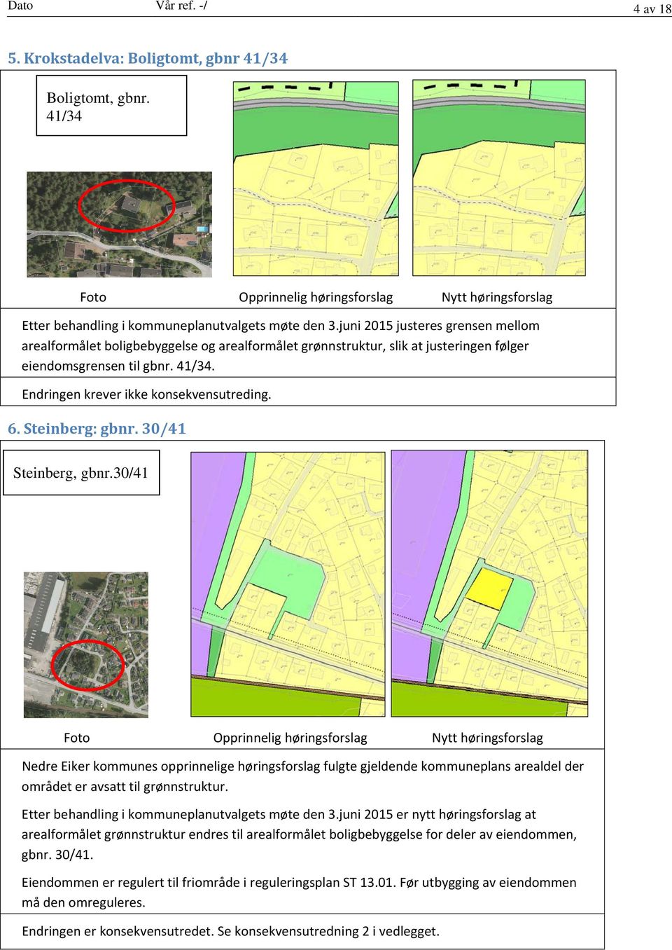 Steinberg: gbnr. 30/41 Steinberg, gbnr.30/41 Nedre Eiker kommunes opprinnelige høringsforslag fulgte gjeldende kommuneplans arealdel der området er avsatt til grønnstruktur.