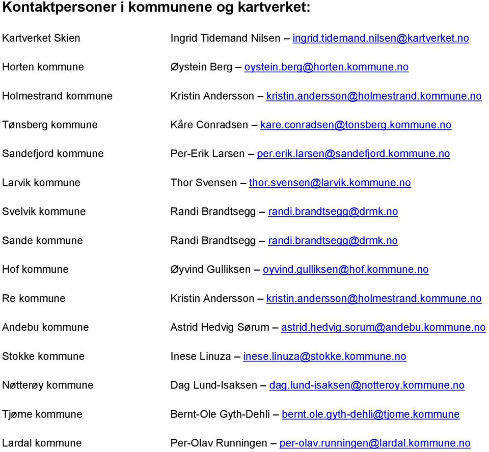 andersson@holmestrand.kommune.no Kåre Conradsen kare.conradsen@tonsberg.kommune.no Per-Erik Larsen per.erik.larsen@sandefjord.kommune.no Thor Svensen thor.svensen@larvik.kommune.no Randi Brandtsegg randi.