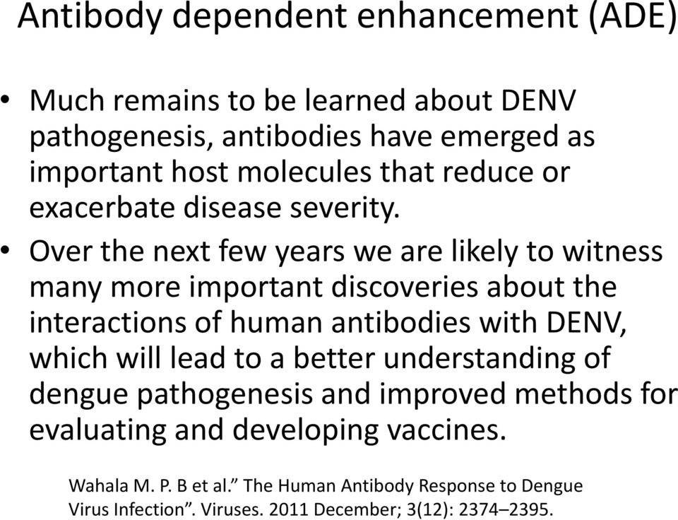 Over the next few years we are likely to witness many more important discoveries about the interactions of human antibodies with DENV, which