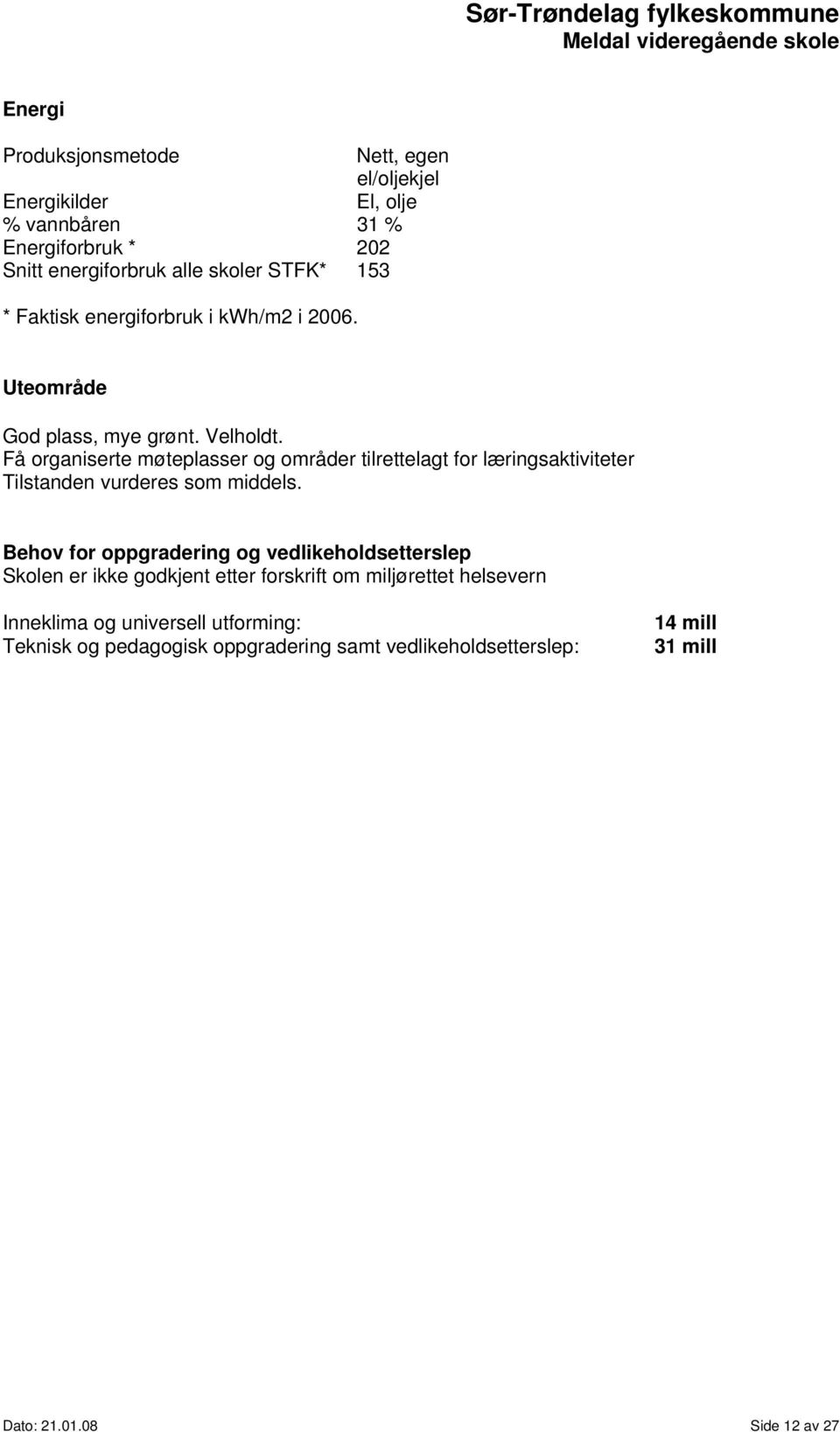 Få organiserte møteplasser og områder tilrettelagt for læringsaktiviteter Tilstanden vurderes som middels.