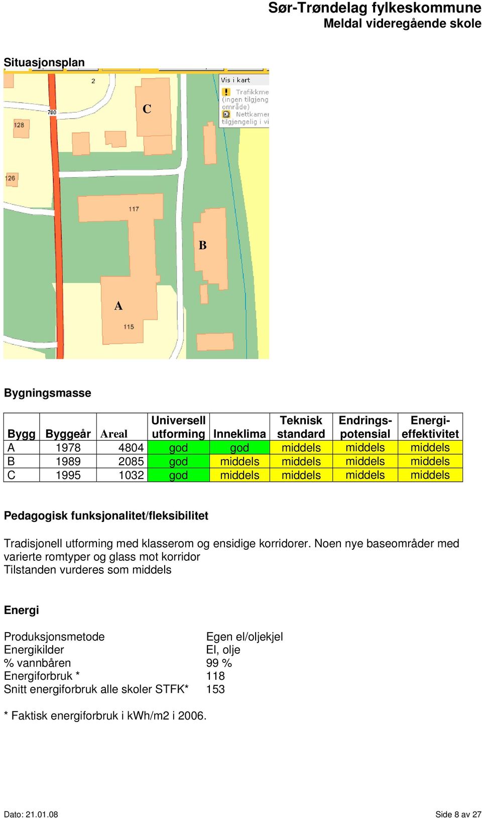 utforming med klasserom og ensidige korridorer.