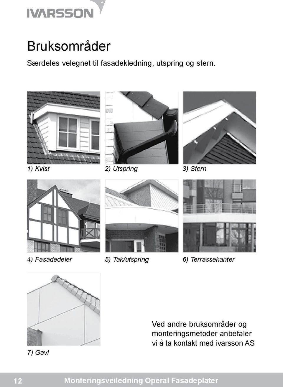 1) Kvist 2) Utspring 3) Stern 4) Fasadedeler 5) Tak/utspring