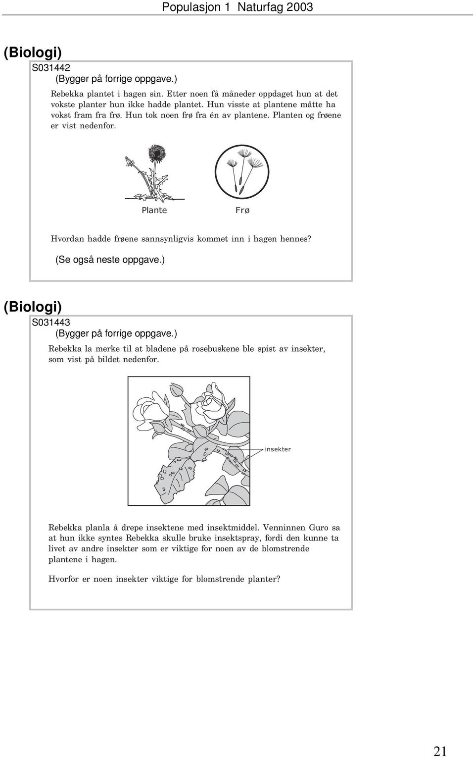 ) S031443 (Bygger på forrige oppgve.) Reekk l merke til t lene på roseuskene le spist v insekter, som vist på ilet neenfor. insekter Reekk plnl å repe insektene me insektmiel.