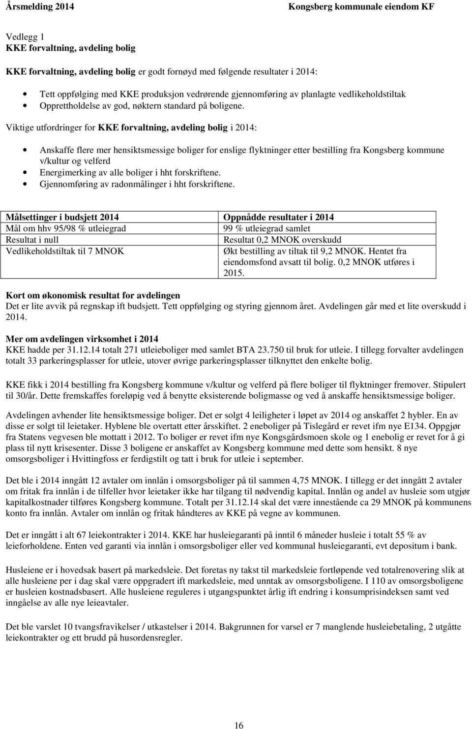 Viktige utfordringer for KKE forvaltning, avdeling bolig i 2014: Anskaffe flere mer hensiktsmessige boliger for enslige flyktninger etter bestilling fra Kongsberg kommune v/kultur og velferd