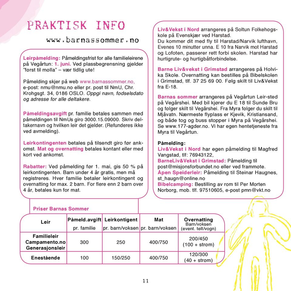 familie betales sammen med påmeldingen til NmUs giro 3000.15.09000. Skriv deltakernavn og hvilken leir det gjelder. (Refunderes ikke ved avmelding).