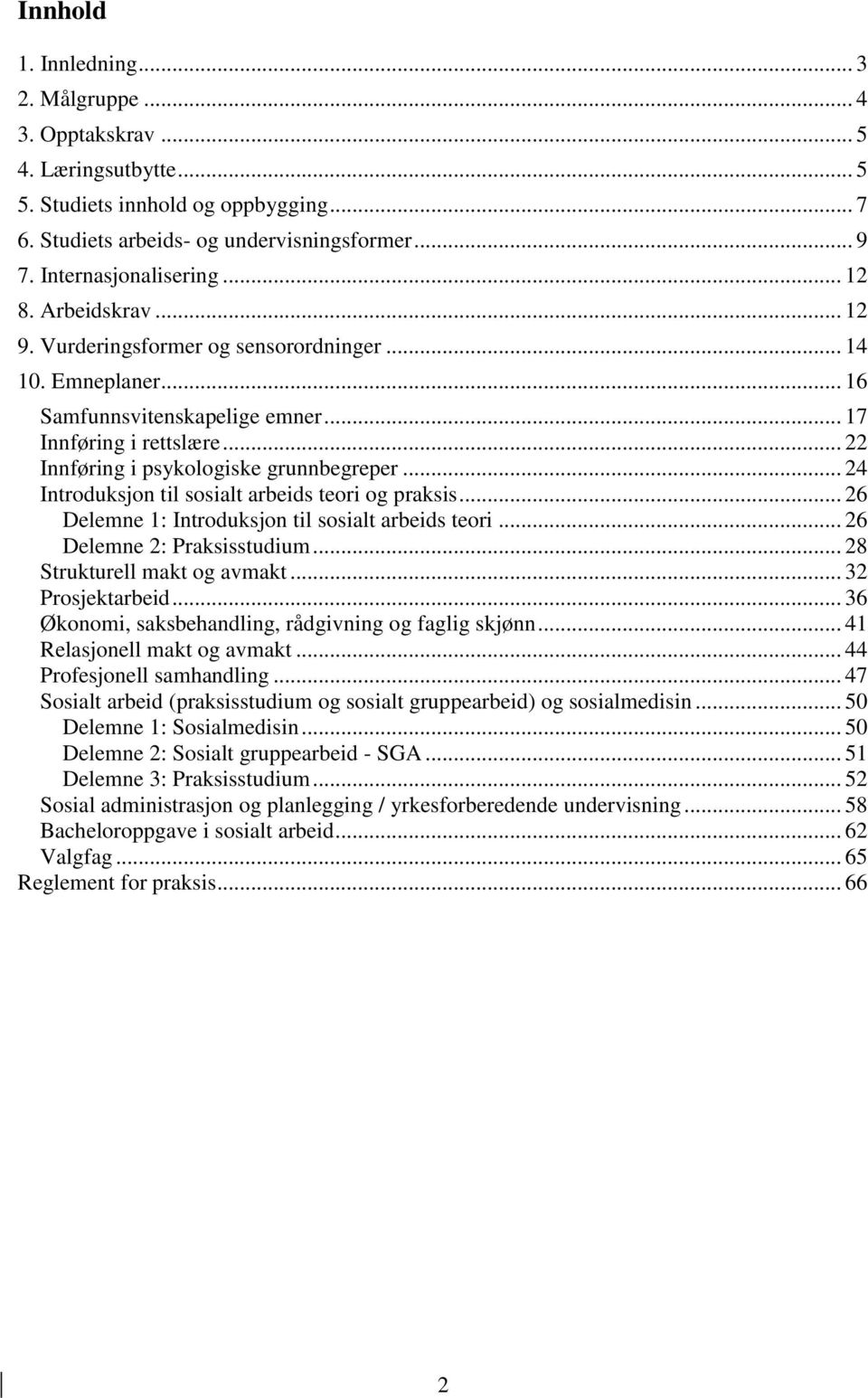 .. 24 Introduksjon til sosialt arbeids teori og praksis... 26 Delemne 1: Introduksjon til sosialt arbeids teori... 26 Delemne 2: Praksisstudium... 28 Strukturell makt og avmakt... 32 Prosjektarbeid.