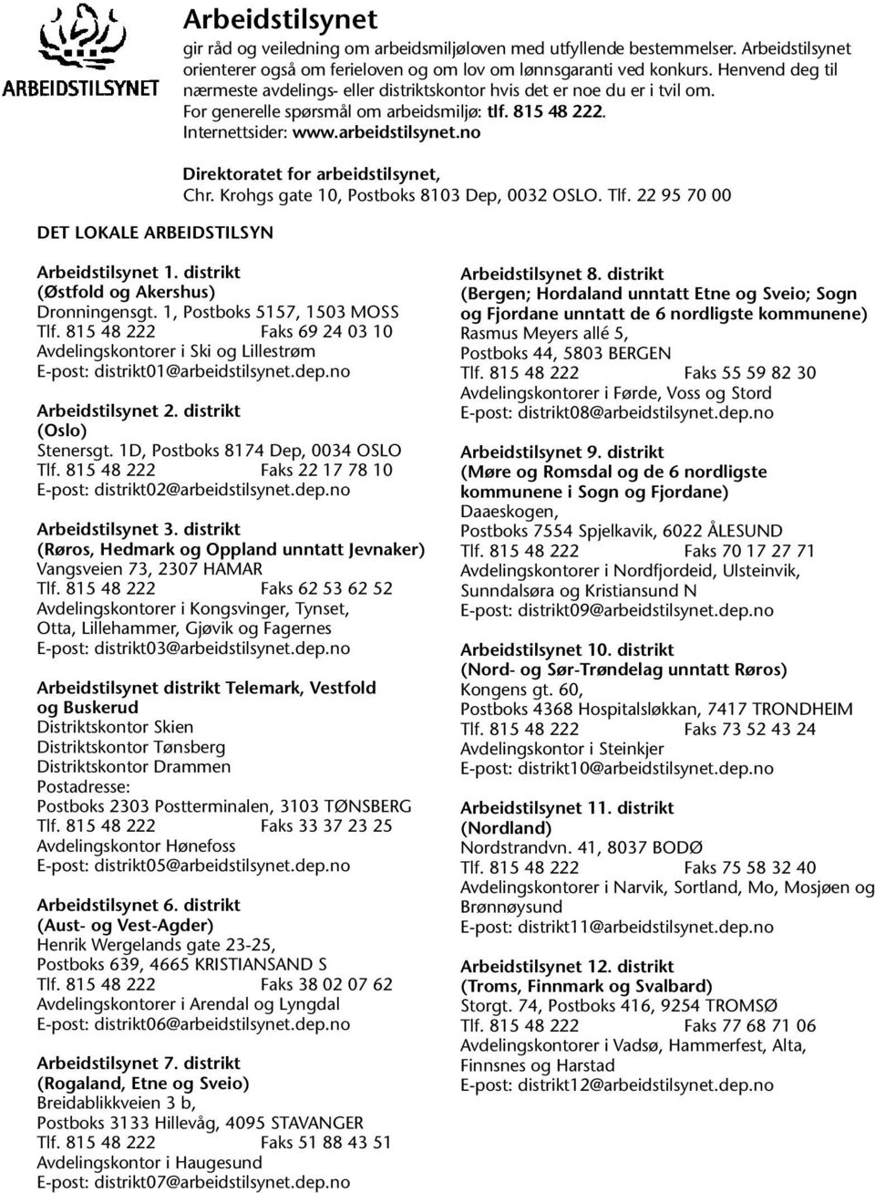 a r b e i d s t i l s y n e t. n o Direktoratet for arbeidstilsynet, Chr. Krohgs gate 10, Postboks 8103 Dep, 0032 OSLO. Tlf. 22 95 70 00 Arbeidstilsynet 1.