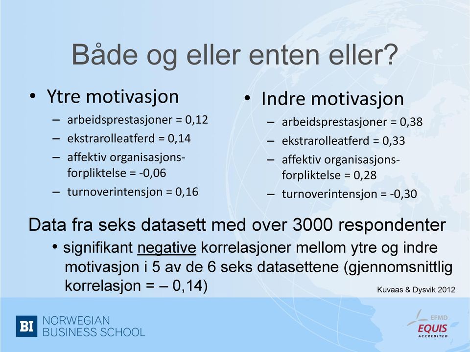 turnoverintensjon = 0,16 Indre motivasjon arbeidsprestasjoner = 0,38 ekstrarolleatferd = 0,33 affektiv