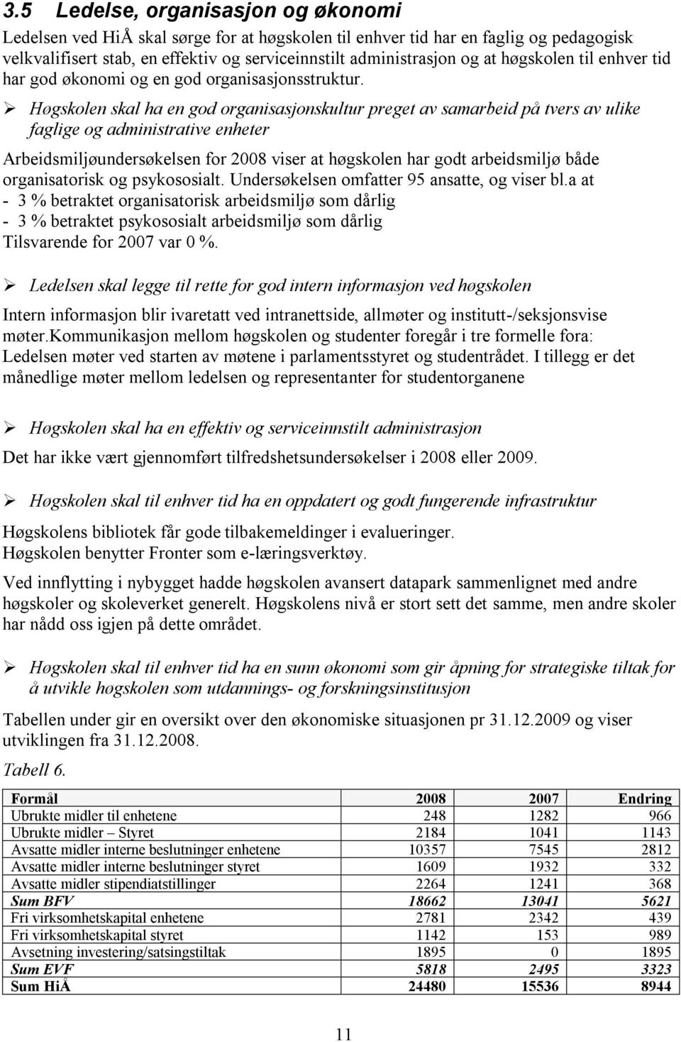 Høgskolen skal ha en god organisasjonskultur preget av samarbeid på tvers av ulike faglige og administrative enheter Arbeidsmiljøundersøkelsen for 2008 viser at høgskolen har godt arbeidsmiljø både