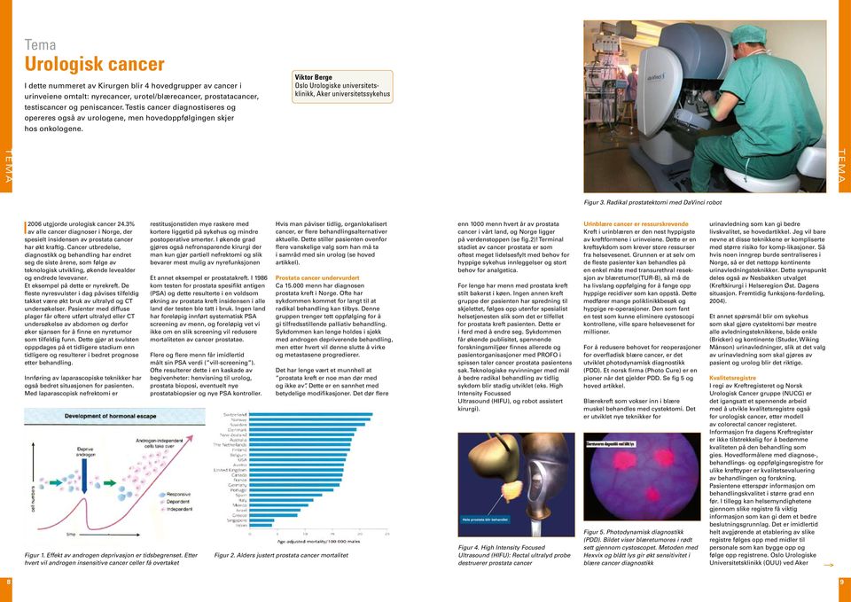 Radikal prostatektomi med DaVinci robot 2006 utgjorde urologisk cancer 24.3% I av alle cancer diagnoser i Norge, der spesielt insidensen av prostata cancer har økt kraftig.