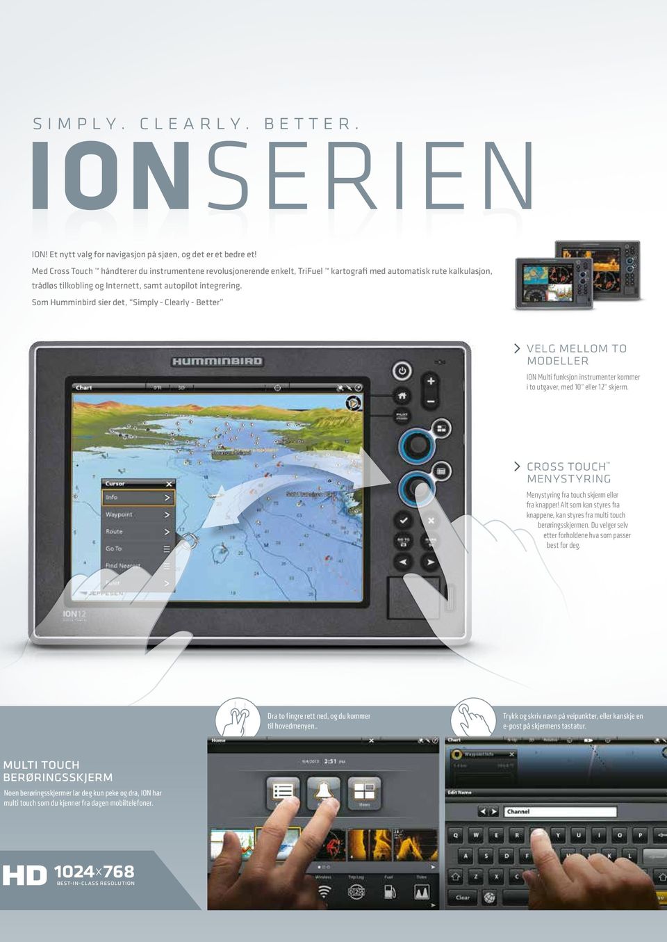 Som Humminbird sier det, Simply - Clearly - Better velg mellom to modeller ION Multi funksjon instrumenter kommer i to utgaver, med 10 eller 12 skjerm.