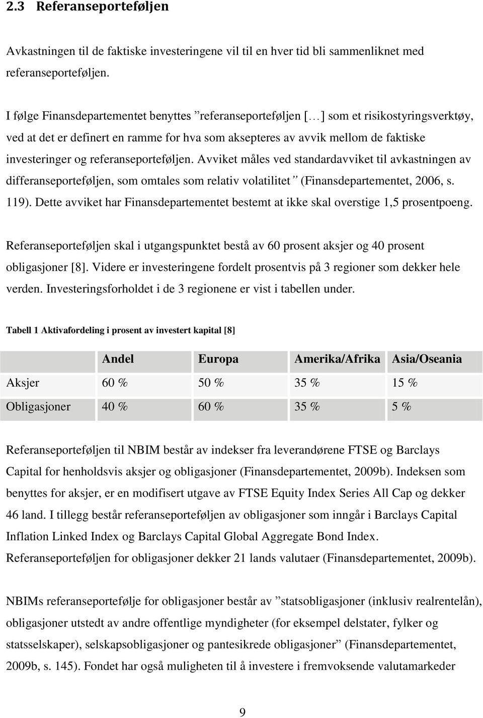 referanseporteføljen. Avviket måles ved standardavviket til avkastningen av differanseporteføljen, som omtales som relativ volatilitet (Finansdepartementet, 2006, s. 119).