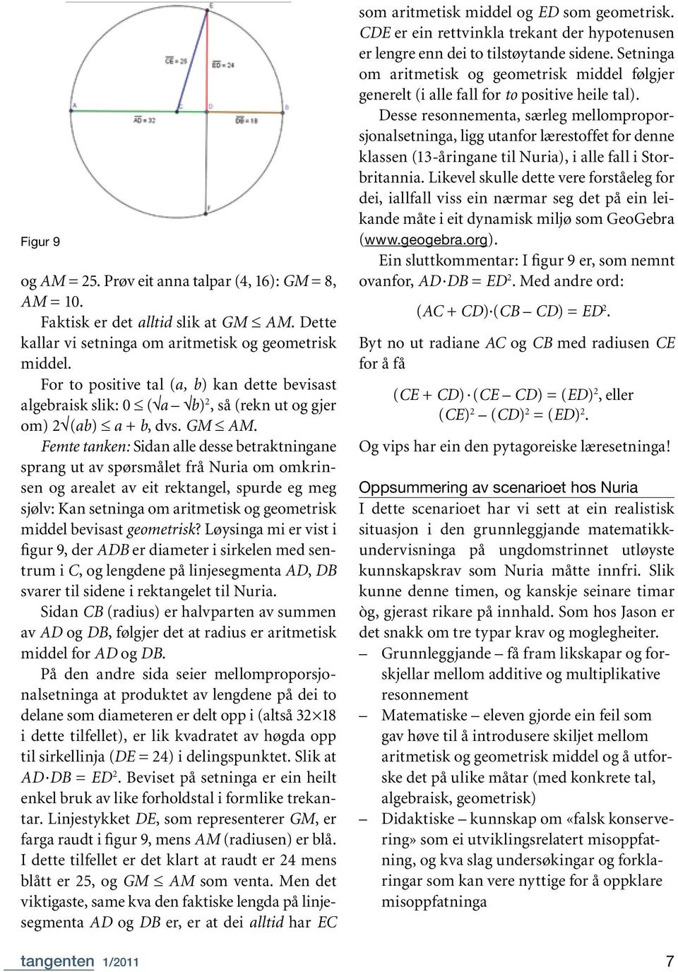 Femte tanken: Sidan alle desse betraktningane sprang ut av spørsmålet frå Nuria om omkrinsen og arealet av eit rektangel, spurde eg meg sjølv: Kan setninga om aritmetisk og geometrisk middel bevisast