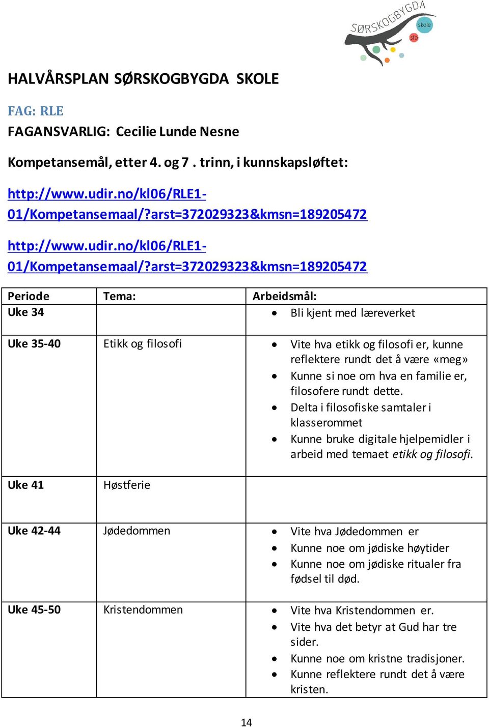 arst=372029323&kmsn=189205472 Periode Tema: Arbeidsmål: Uke 34 Bli kjent med læreverket Uke 35-40 Etikk og filosofi Vite hva etikk og filosofi er, kunne reflektere rundt det å være «meg» Kunne si noe