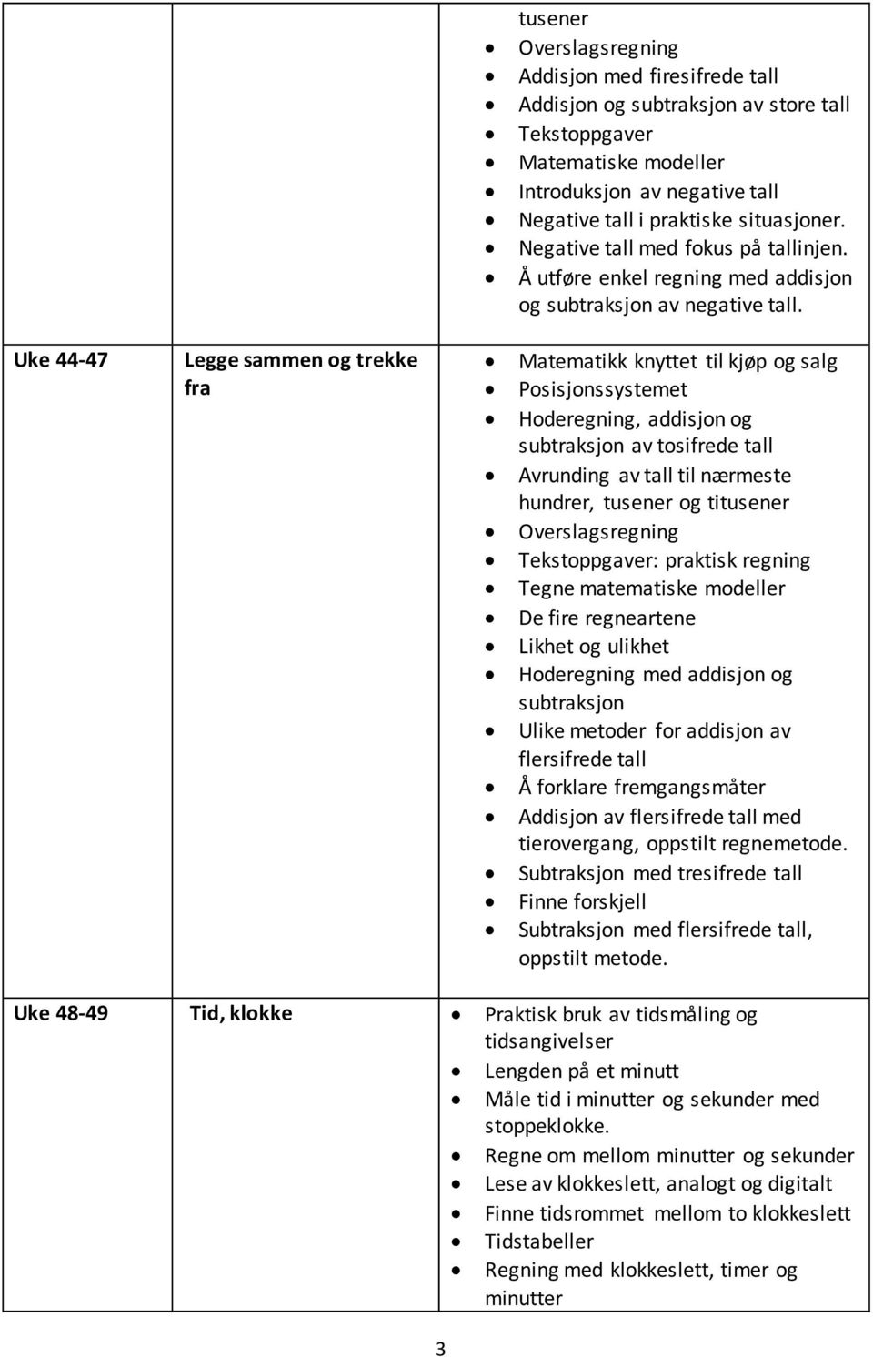 Uke 44-47 Legge sammen og trekke fra Matematikk knyttet til kjøp og salg Posisjonssystemet Hoderegning, addisjon og subtraksjon av tosifrede tall Avrunding av tall til nærmeste hundrer, tusener og