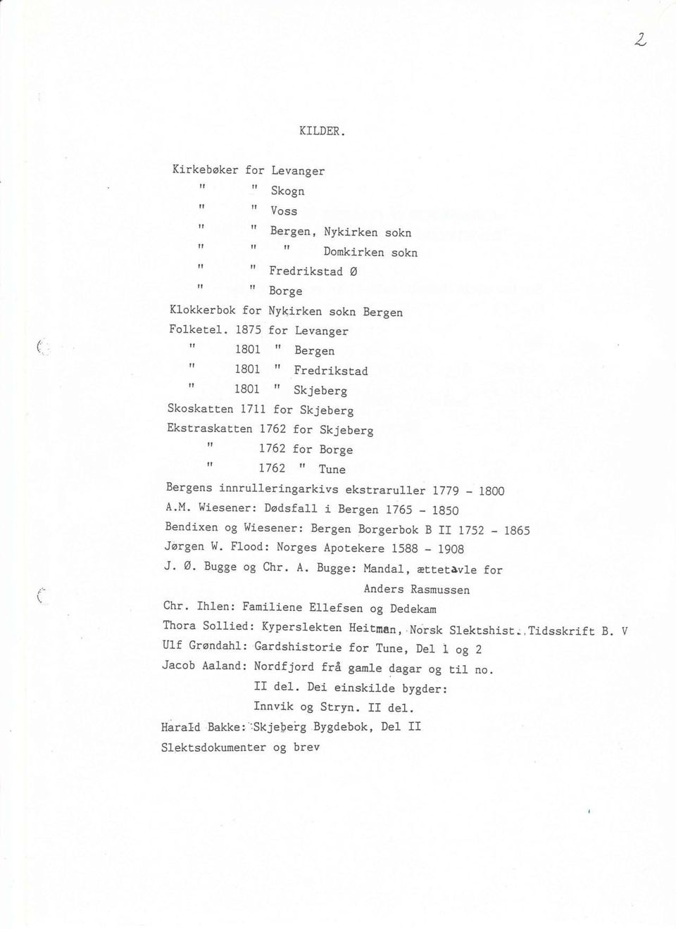 ekstrarulrer L779-1800 A.M. Wiesener: Dødsfall i Bergen 1765-1g5O Bendixen og wiesener: Bergen Borgerbok B rr L752 - rg6s Jørgen l/. Flood: Norges Apotekere 15gg _ l90g J. Ø. Bugge og Chr. A. Bugge: Mandal, ættetåvle for I Anders Rasmussen Chr.