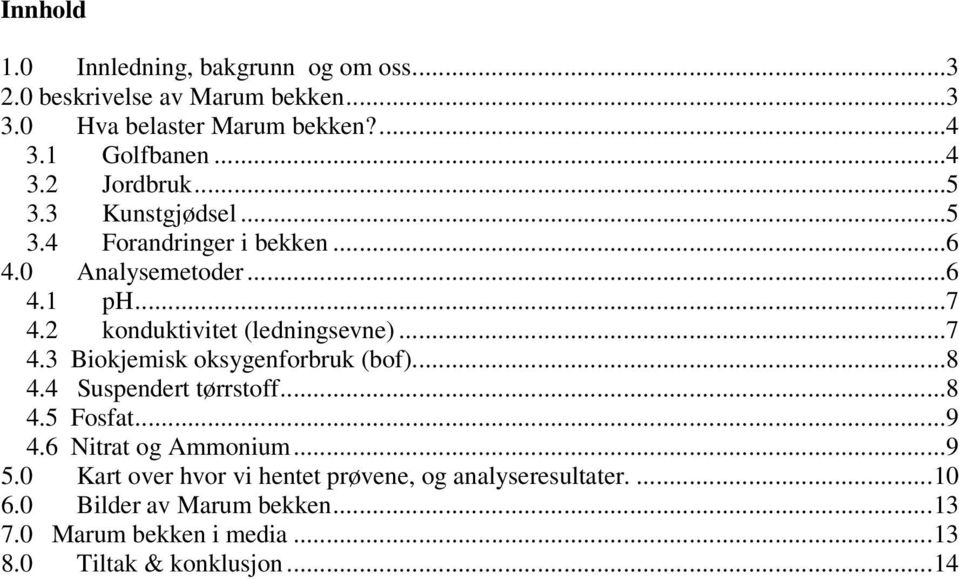 ..8 4.4 Suspendert tørrstoff...8 4.5 Fosfat...9 4.6 Nitrat og Ammonium...9 5.0 Kart over hvor vi hentet prøvene, og analyseresultater.