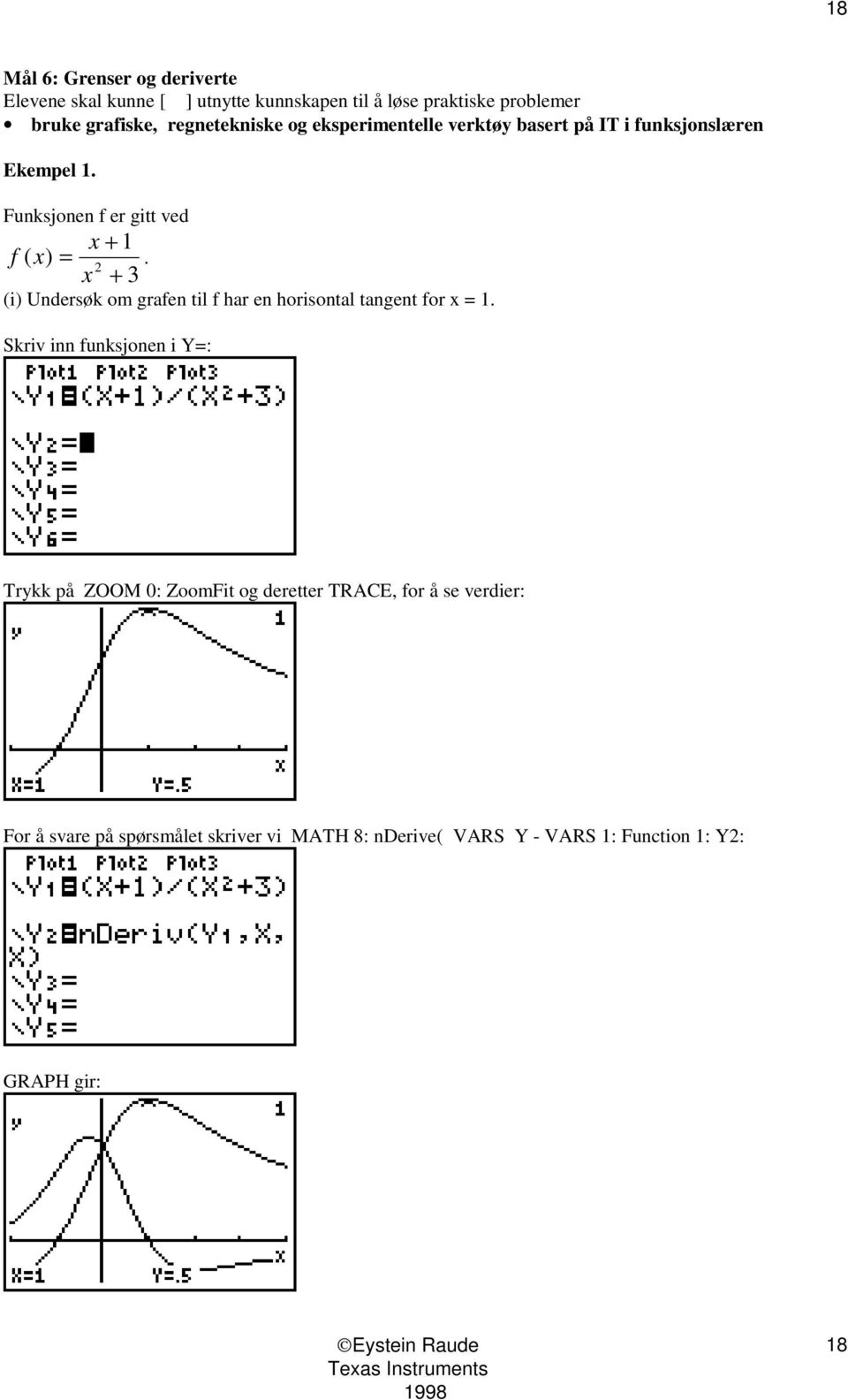 Funksjonen f er gitt ved f ( x) = x+ 1 x + 3 2. (i) Undersøk om grafen til f har en horisontal tangent for x = 1.