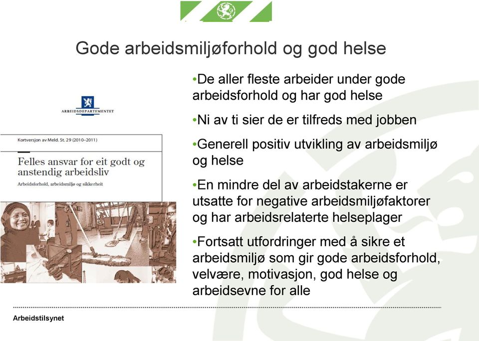 arbeidstakerne er utsatte for negative arbeidsmiljøfaktorer og har arbeidsrelaterte helseplager Fortsatt