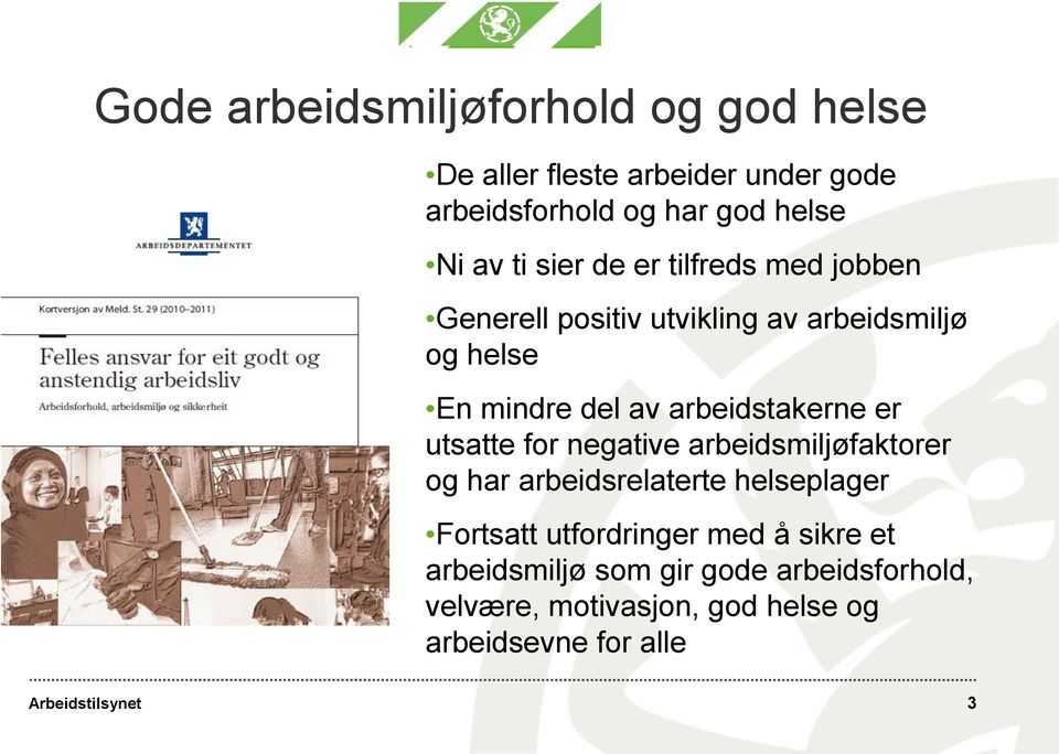 arbeidstakerne er utsatte for negative arbeidsmiljøfaktorer og har arbeidsrelaterte helseplager Fortsatt