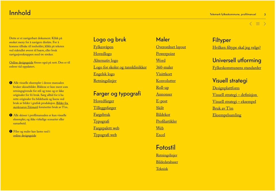 Den er til enhver tid oppdatert. Alle visuelle eksempler i denne manualen bruker skissebilder. Bildene er kun ment som retningsgivende for stil og tone og er ikke originaler for fri bruk.