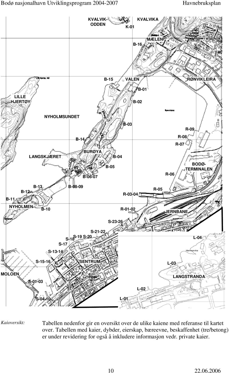 S-15-16 SENTRUM L-03 MOLOEN S-01-03 LANGSTRANDA L-02 S-04-10 L-01 Kaioversikt: Tabellen nedenfor gir en oversikt over de ulike kaiene med referanse til