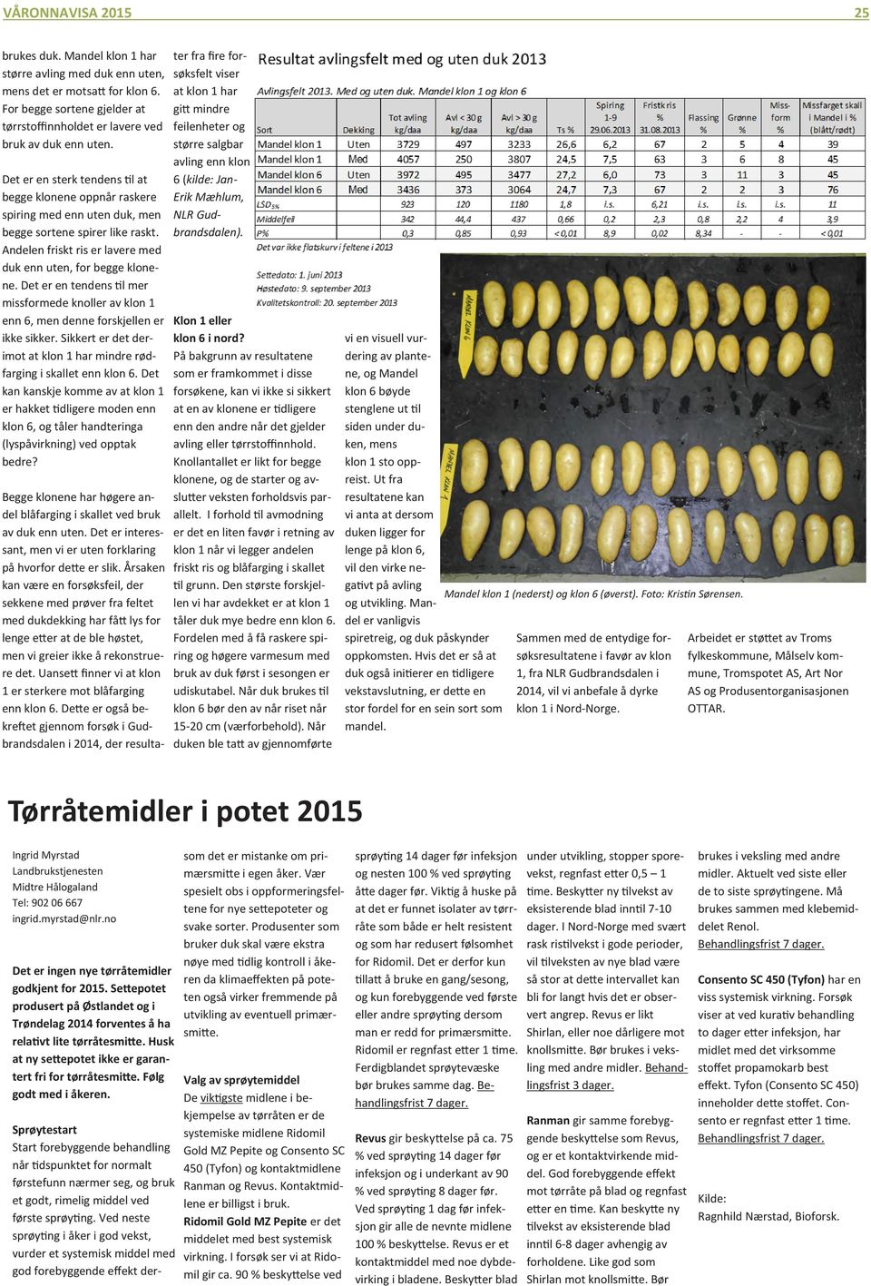 Det er en tendens til mer missformede knoller av klon 1 enn 6, men denne forskjellen er ikke sikker. Sikkert er det derimot at klon 1 har mindre rødfarging i skallet enn klon 6.