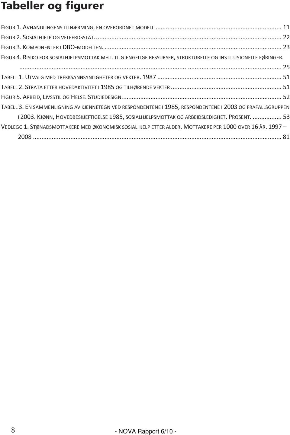 STRATA ETTER HOVEDAKTIVITET I 1985 OG TILHØRENDE VEKTER... 51 FIGUR 5. ARBEID, LIVSSTIL OG HELSE. STUDIEDESIGN.... 52 TABELL 3.