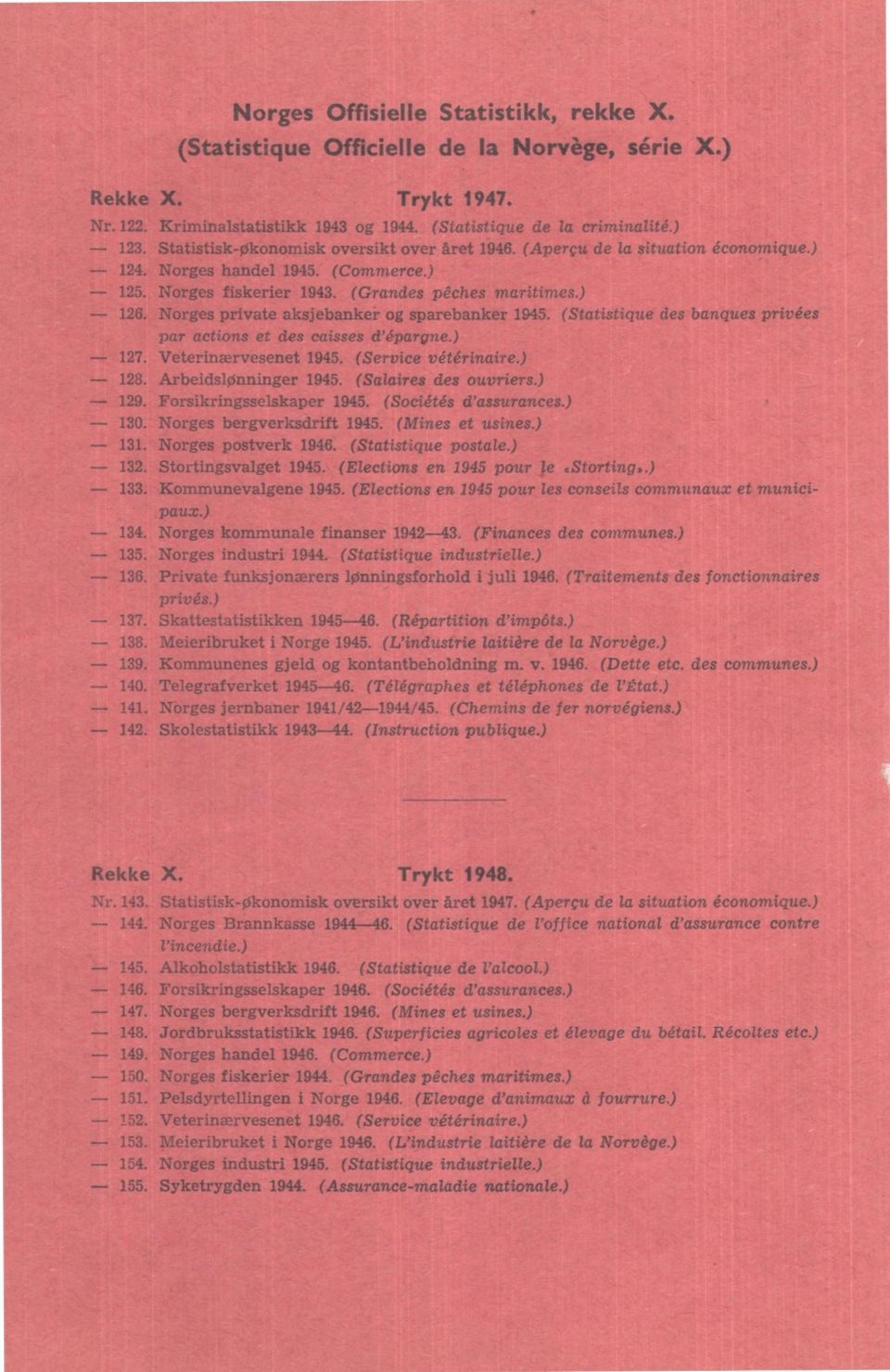 Norges private aksjebanker og sparebanker 1945. (Statistique des ban ques privées par actions et des caisses d'épargne.) 127. Veterinærvesenet 1945. (Service vétérinaire.) 128. ArbeidslØnninger 1945.