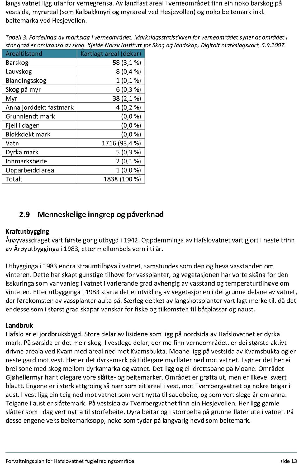 Kjelde Norsk Institutt for Skog og landskap, Digitalt markslagskart, 5.9.2007.