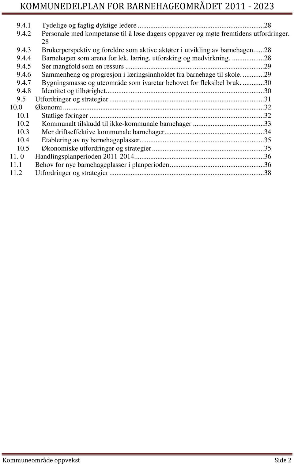 ... 29 9.4.7 Bygningsmasse og uteområde som ivaretar behovet for fleksibel bruk.... 30 9.4.8 Identitet og tilhørighet... 30 9.5 Utfordringer og strategier... 31 10.0 Økonomi... 32 10.