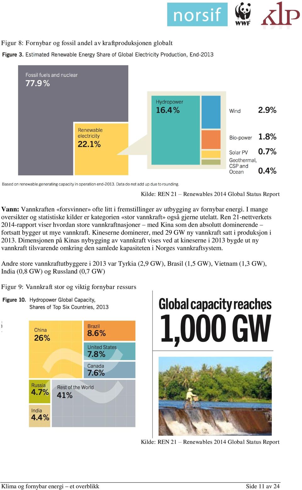 Ren 21-nettverkets 2014-rapport viser hvordan store vannkraftnasjoner med Kina som den absolutt dominerende fortsatt bygger ut mye vannkraft.