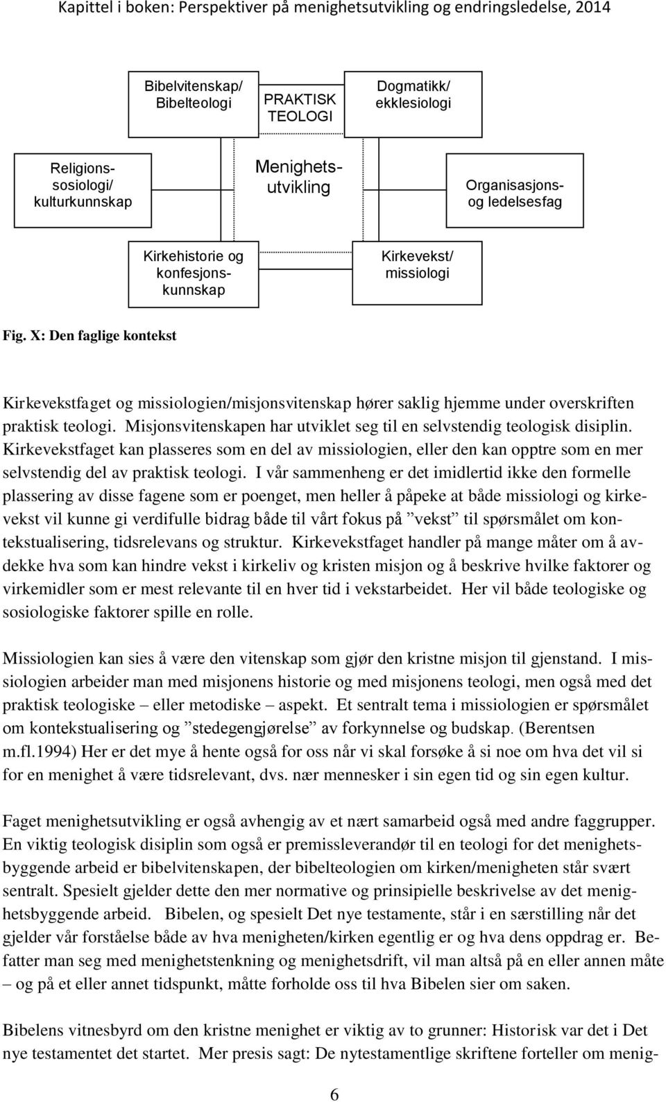 Mer presis sagt: De nytestamentlige skriftene forteller om menig- Menighetsutvikling Organisasjonsog ledelsesfag Kirkevekst/ missiologi Fig.