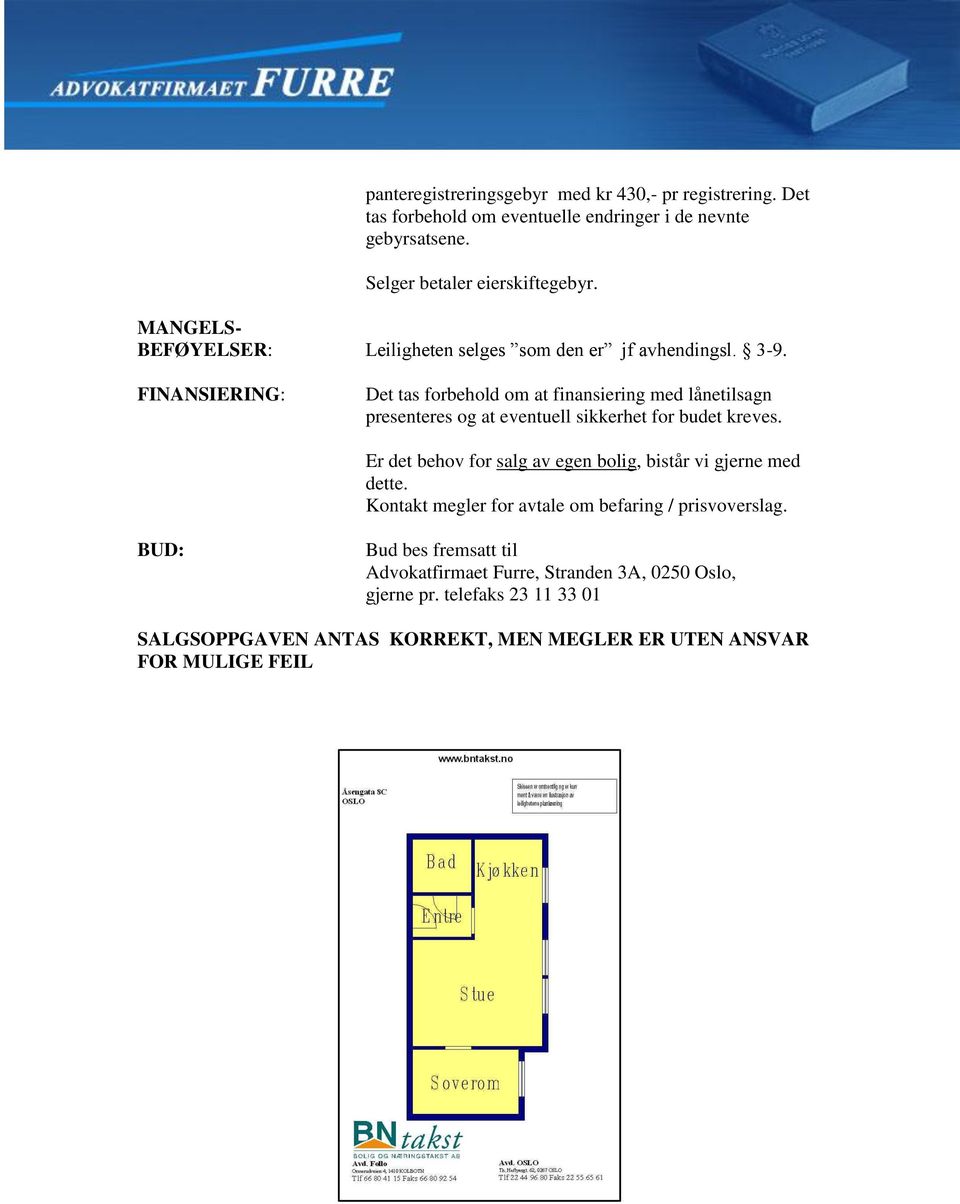 FINANSIERING: Det tas forbehold om at finansiering med lånetilsagn presenteres og at eventuell sikkerhet for budet kreves.