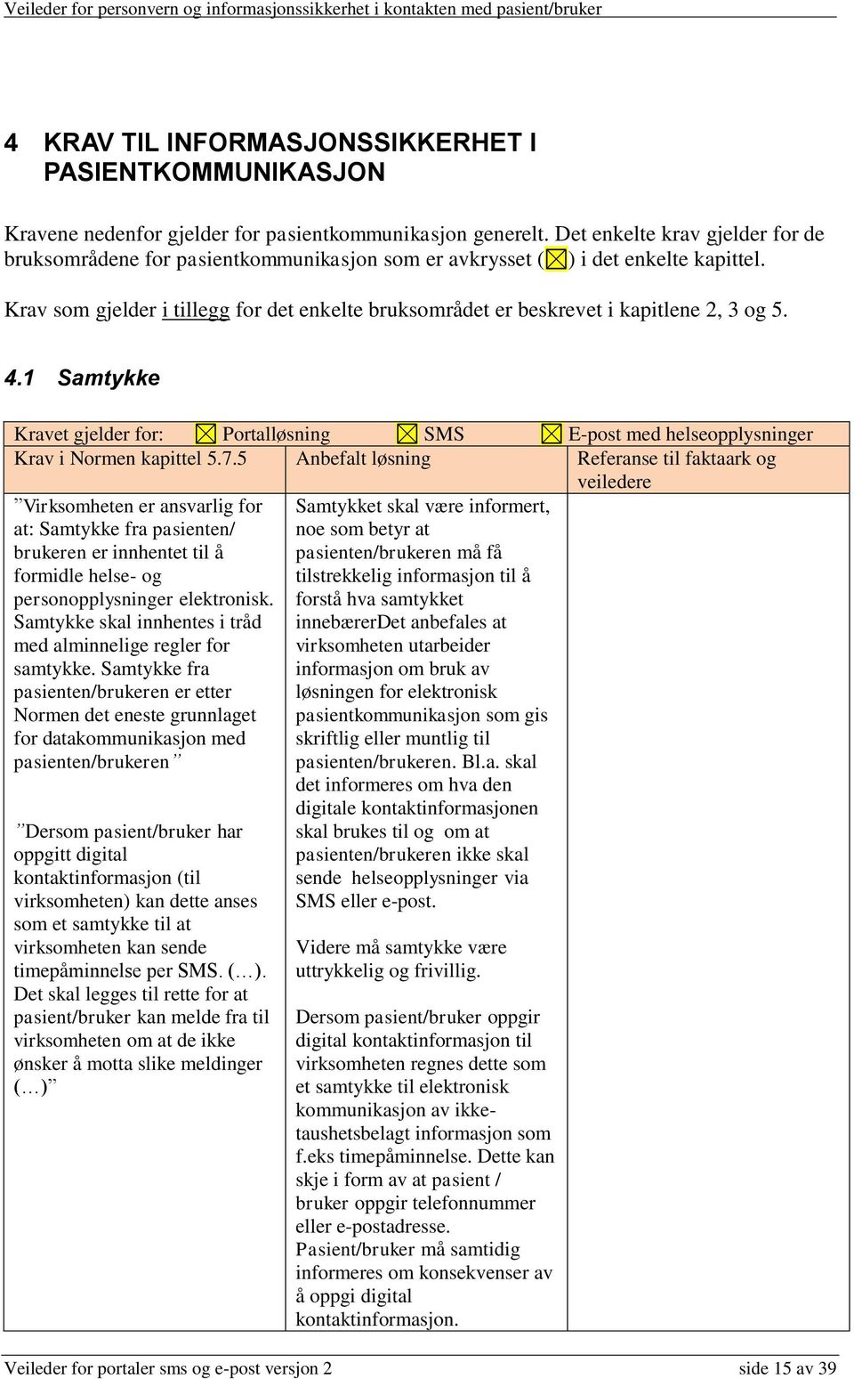 Krav som gjelder i tillegg for det enkelte bruksområdet er beskrevet i kapitlene 2, 3 og 5. 4.1 Samtykke Krav i Normen kapittel 5.7.