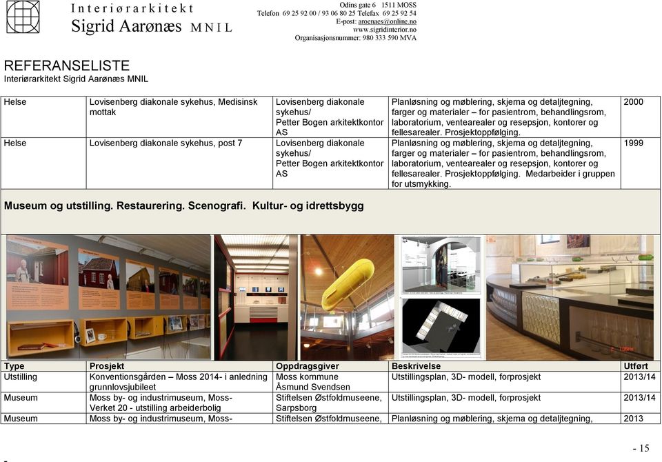 Kultur og idrettsbygg farger og materialer for pasientrom, behandlingsrom, laboratorium, ventearealer og resepsjon, kontorer og fellesarealer. Prosjektoppfølging.