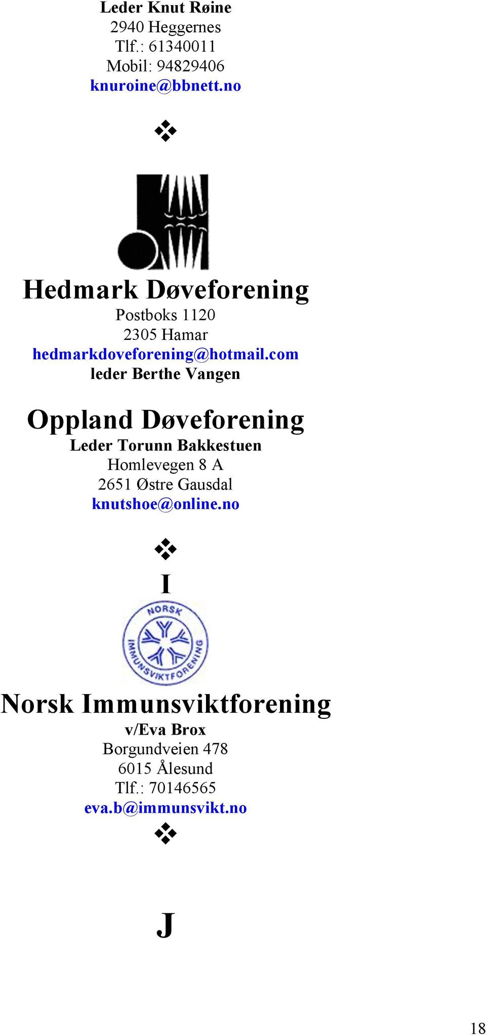 com leder Berthe Vangen Oppland Døveforening Leder Torunn Bakkestuen Homlevegen 8 A 2651 Østre